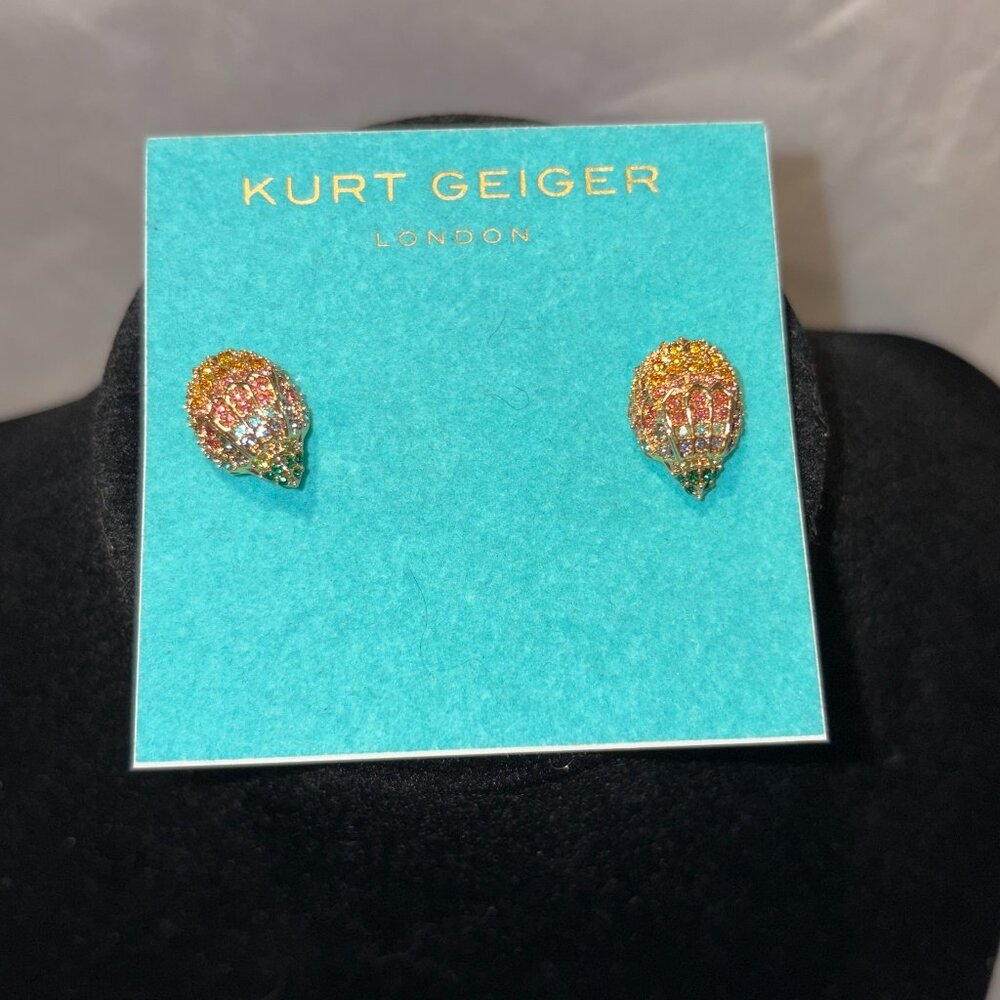 Kurt Geiger Rainbow Eagle Head Stud Earrings Gold Tone Crystal Multicolor NWT